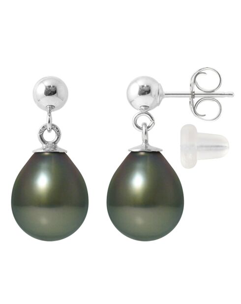 Boucles d'oreilles Or Blanc Perles d'Eau Douce noires