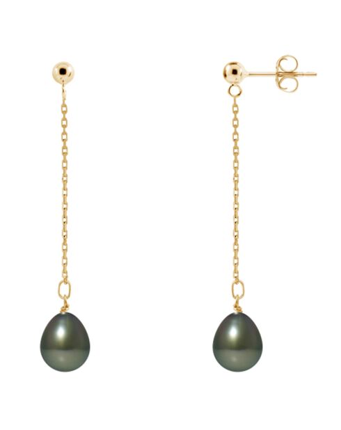 Boucles d'oreilles Or Jaune Perles d'Eau Douce noires