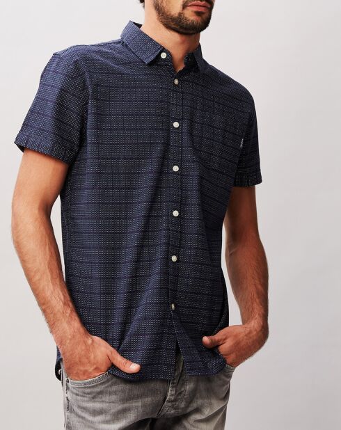 Marineblauw slim shirt met print