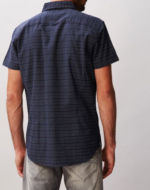 Marineblauw slim shirt met print