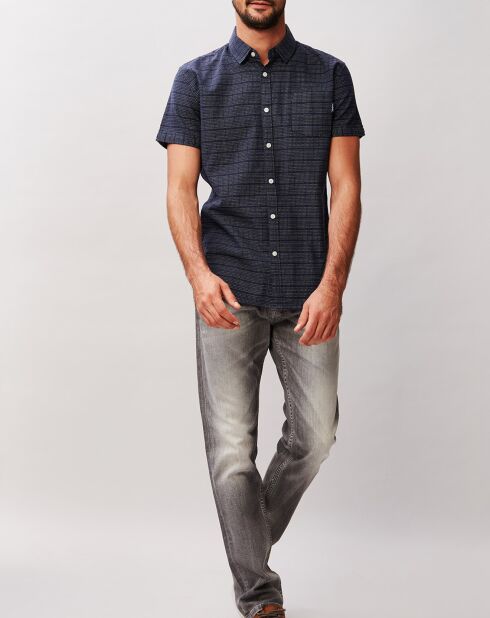 Marineblauw slim shirt met print