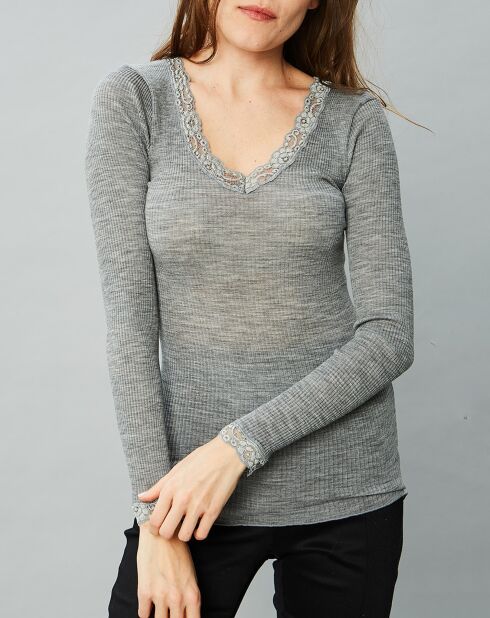 Fiona graues Top aus Wolle und Seide