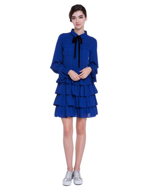 Robe volantée lavallière saphir