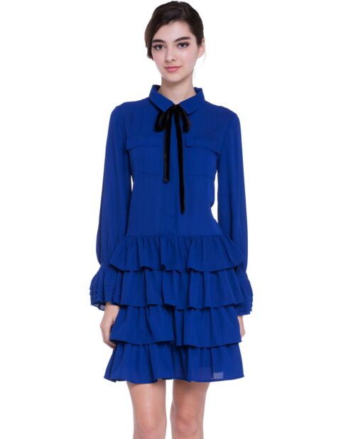 Robe volantée lavallière saphir