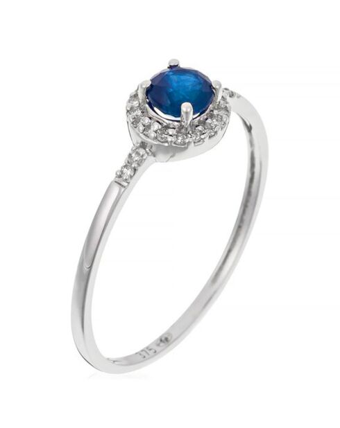 Anillo de zafiro redondo con diamantes de 0,09 quilates y oro blanco de zafiro de 0,40 quilates