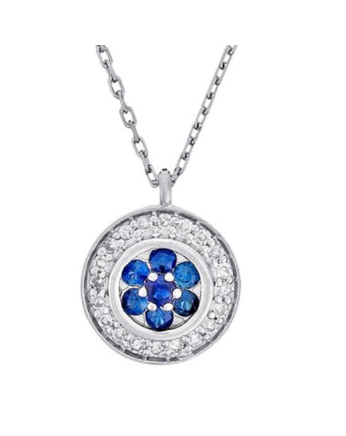 Collier Bouclier Diamants 0.07 ct & Saphirs 0.18 ct or blanc