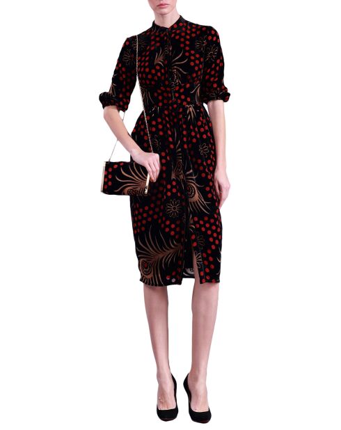 Robe à pois et fleurie lavallière noir/multicolore