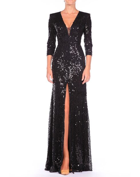 Robe longue en sequins noire