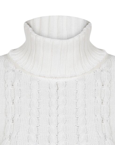 Pull tressé  col roulé écru
