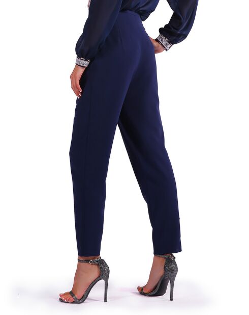 Pantalon droit plissé bleu