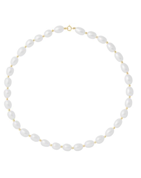 Collier Rang Or Jaune Perles d'Eau Douce blanc naturel