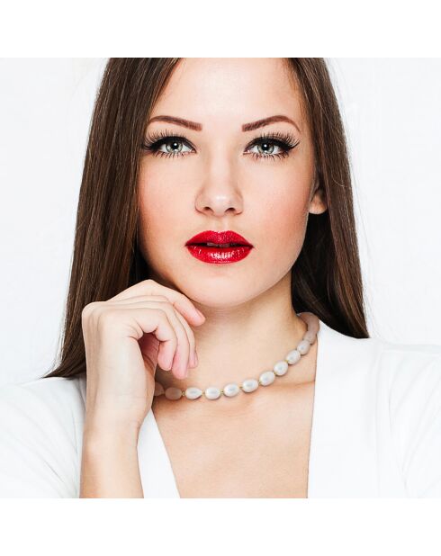 Collier Rang Or Jaune Perles d'Eau Douce blanc naturel