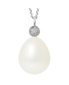 Collier Prestige Or Blanc Diamants Perle de Culture d'Eau Douce blanc naturel