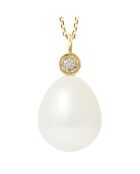 Collier Prestige Or Jaune Diamants Perle de Culture d'Eau Douce blanc naturel