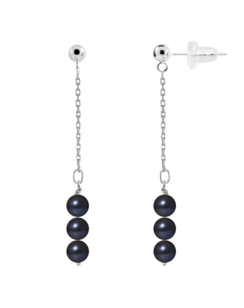 Boucles d'oreilles Pendantes Argent Perles d'Eau Douce noires