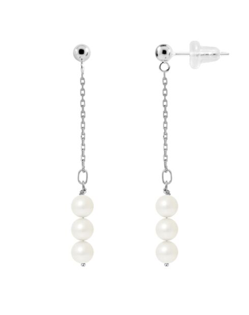 Boucles d'oreilles Pendantes Argent  Perles d'Eau Douce  blanc naturel