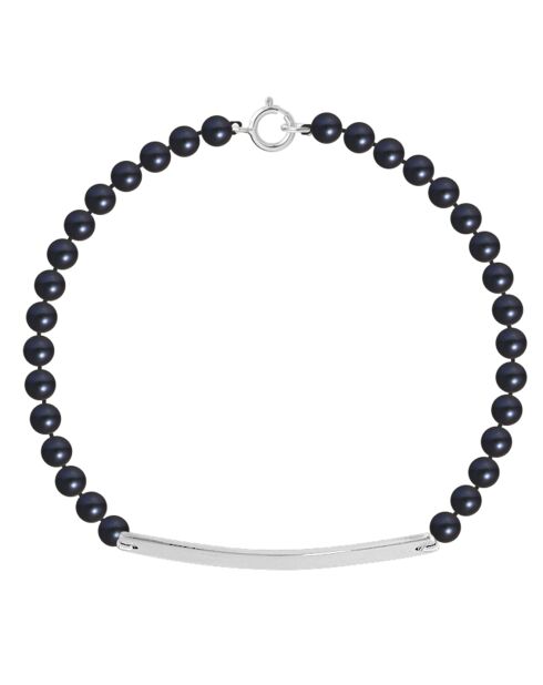 Bracelet Love Gourmette Argent Perles d'Eau Douce noires