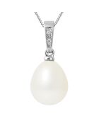 Collier Pendentif Or Blanc Perle d'Eau Douce blanc naturel