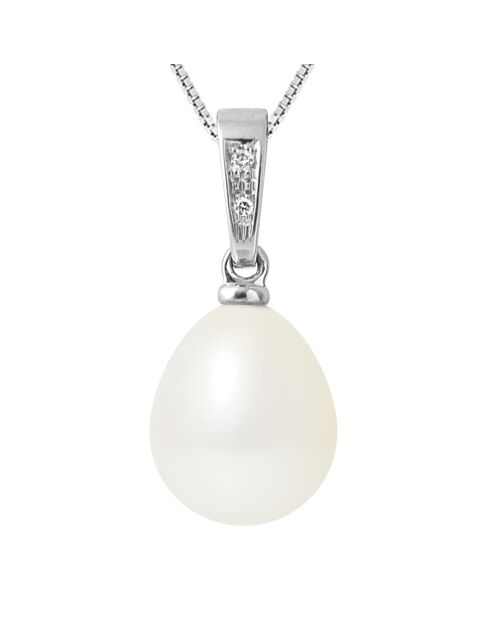 Collier Pendentif Or Blanc Perle d'Eau Douce blanc naturel