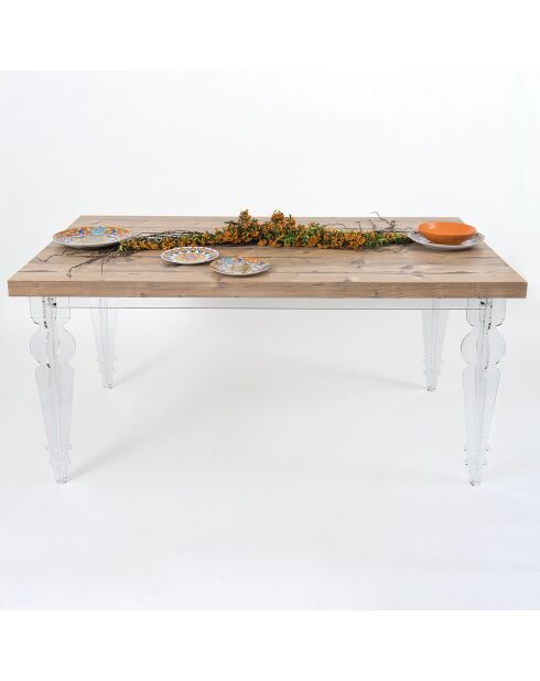 Table de séjour Maugenio transparent/bois - 155x90x75 cm