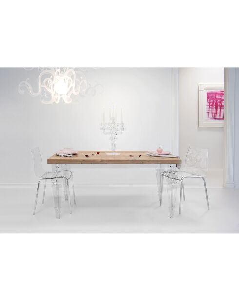 Table de séjour Maugenio transparent/bois - 155x90x75 cm