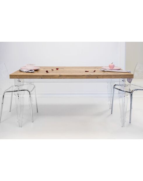 Table de séjour Maugenio transparent/bois - 155x90x75 cm