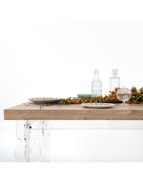Table de séjour Maugenio transparent/bois - 155x90x75 cm