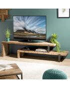 Meuble TV 2 niveaux Sixtine teck marron- 160x40x45 cm