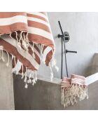 Set de baño Hamptons terracota/blanco - 3 piezas