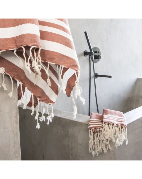 Set de baño Hamptons terracota/blanco - 3 piezas