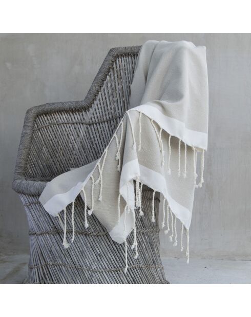 Plaid aus 100% Baumwolle 275 g/m² Losange Courchevel Helltaupe/Weiß