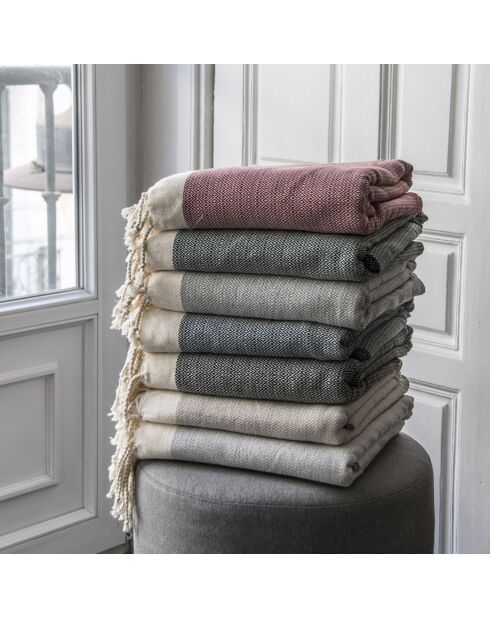 Plaid aus 100% Baumwolle 275 g/m² Losange Courchevel Helltaupe/Weiß