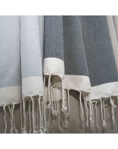 Plaid aus 100% Baumwolle 275 g/m² Losange Courchevel Helltaupe/Weiß