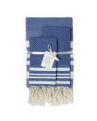 Set de baño Hamptons Greek azul/blanco, 3 piezas