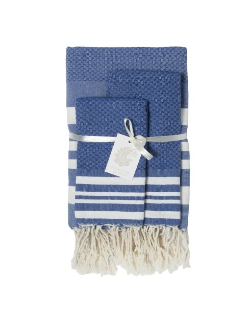 Hamptons Griechisches Badezimmer-Set, blau/weiß, 3-teilig
