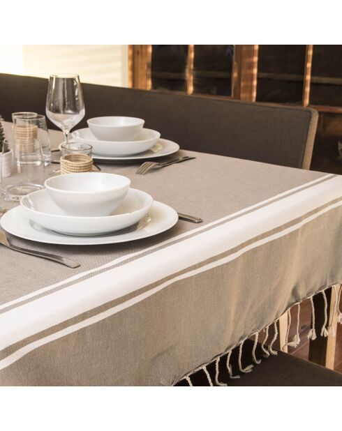 Mantel 100% algodón 200 g/m² Saint-Tropez marrón claro/blanco