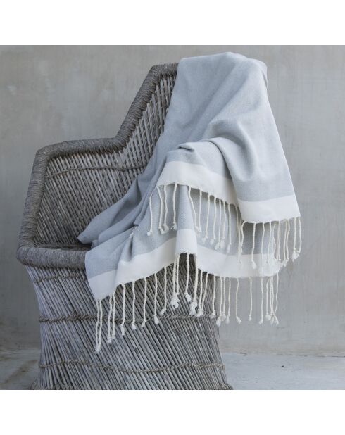 Plaid aus 100% Baumwolle 275 g/m² Losange Courchevel perlgrau/weiß