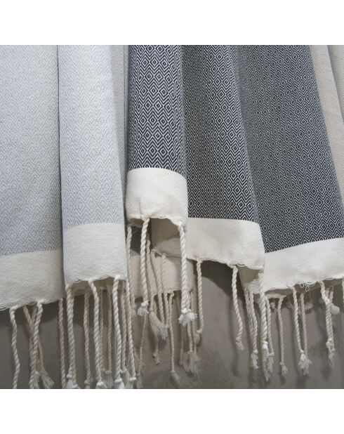 Plaid aus 100% Baumwolle 275 g/m² Losange Courchevel perlgrau/weiß