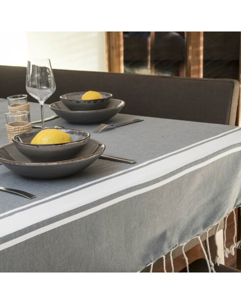 Mantel Saint-Tropez, 100% algodón, 200 g/m², color gris medio y blanco