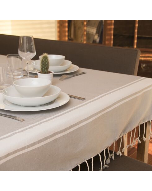 Mantel Saint-Tropez, 100% algodón, 200 g/m², color gris perlado y blanco