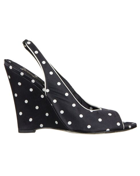 Sandales compensées à pois noir/blanc - Talons 12 cm