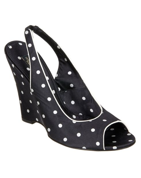 Sandales compensées à pois noir/blanc - Talons 12 cm