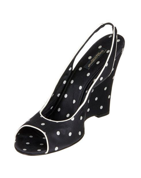 Sandales compensées à pois noir/blanc - Talons 12 cm