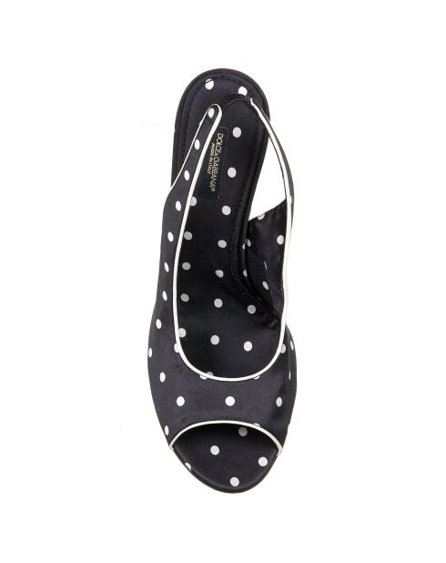 Sandales compensées à pois noir/blanc - Talons 12 cm