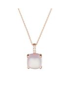 Pendentif Rose Dragée Diamants 0.05 ct & Quartz rose 4.80 cts Or Rose