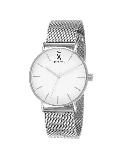 Montre Mixte en Métal argentée + bracelet en Nylon noir/marron