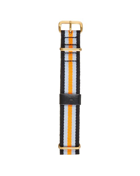 Montre Mixte en Métal argentée + bracelet en Nylon noir/gris/orange