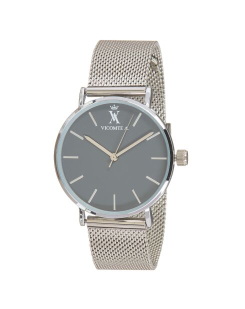 Montre Mixte en Métal argentée + bracelet en Nylon noir/gris/orange