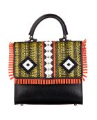 Sac en Cuir & Raffia noir - 20.5x19x8 cm
