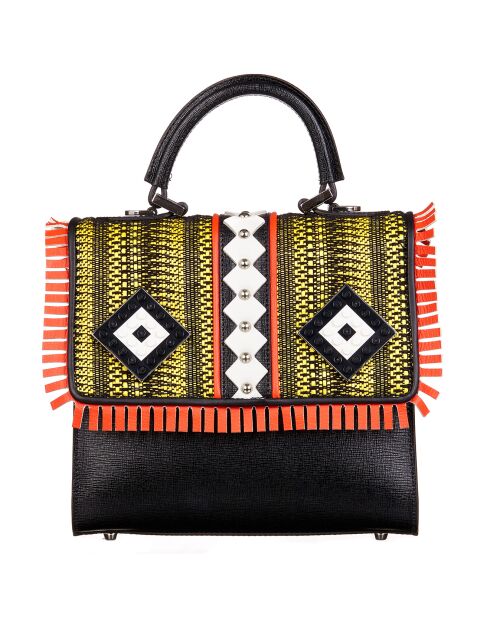 Sac en Cuir & Raffia noir - 20.5x19x8 cm